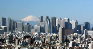 Tokyo skyscrapers and Mount Fuji bg