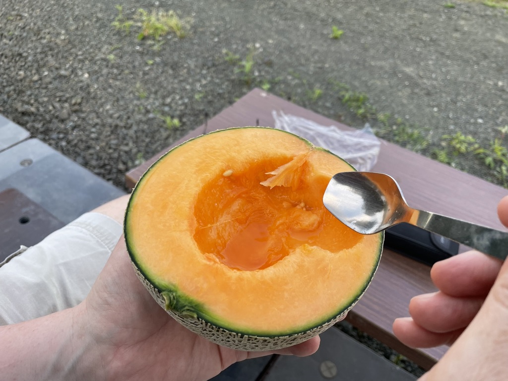 Yubari melon half cut