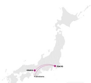 Tokyo to Kansai flight route