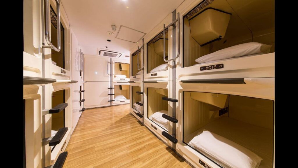 Capsule hotel bunkroom