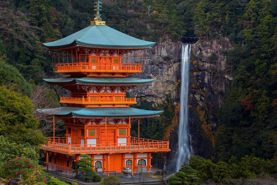 Pagoda at Nachi Waterfalls in Wakayama Japan