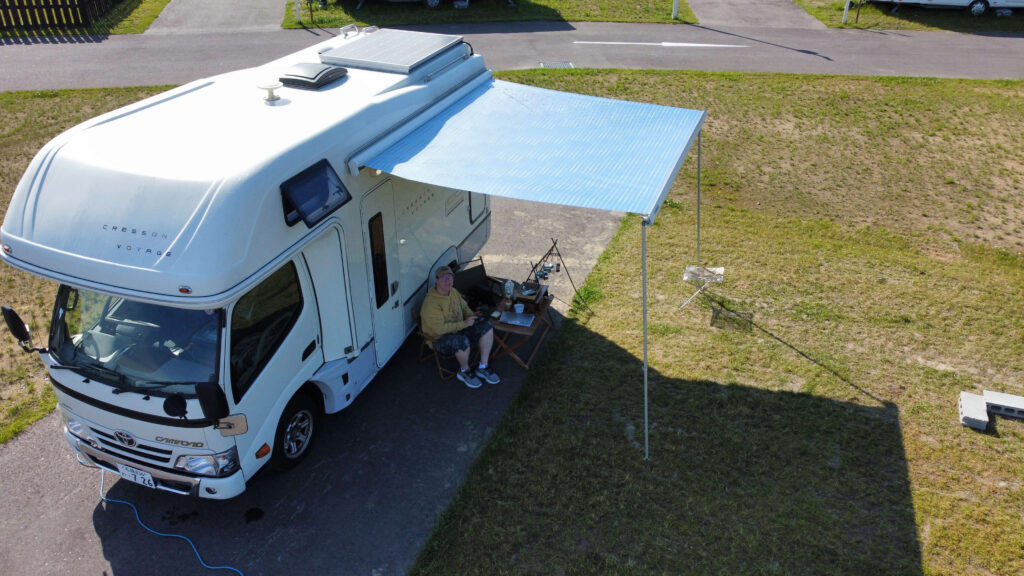 Sitting by RV in Hokkaido, Japan