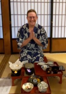 Sitting before vegetarian meal at temple in Wakayama Japan