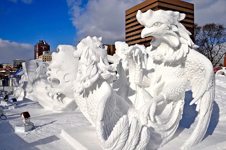 Various snow sculptures in Sapporo, Japan