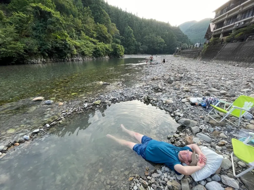 Hot spring pool in river in Wakayama Japan