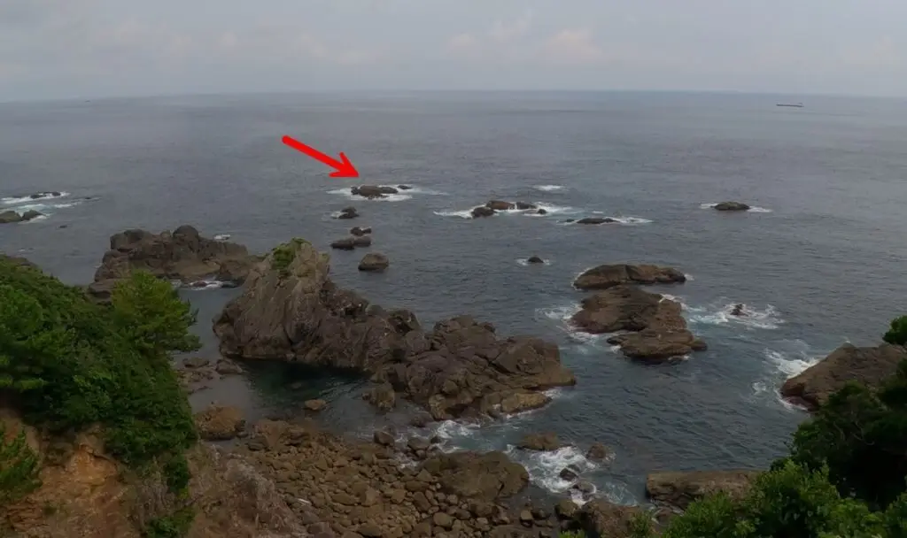 Rocky shoreline outside of Turkish Memorial Museum in Wakayama Japan