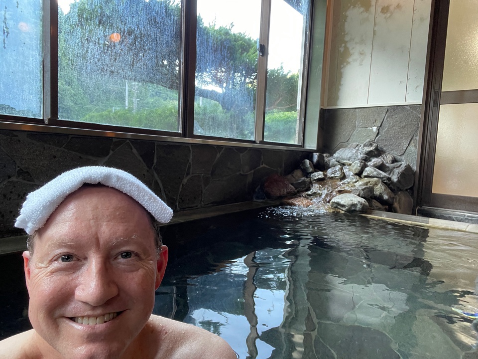 Man in Japanese bath in Wakayama Japan
