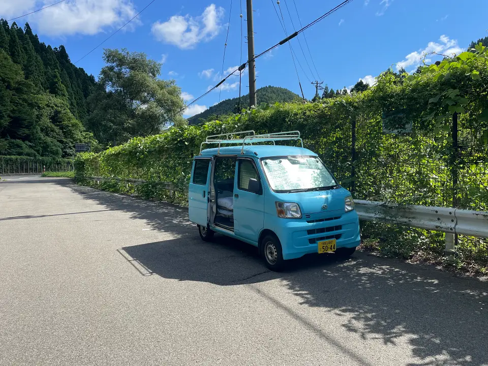 blue van for car camping