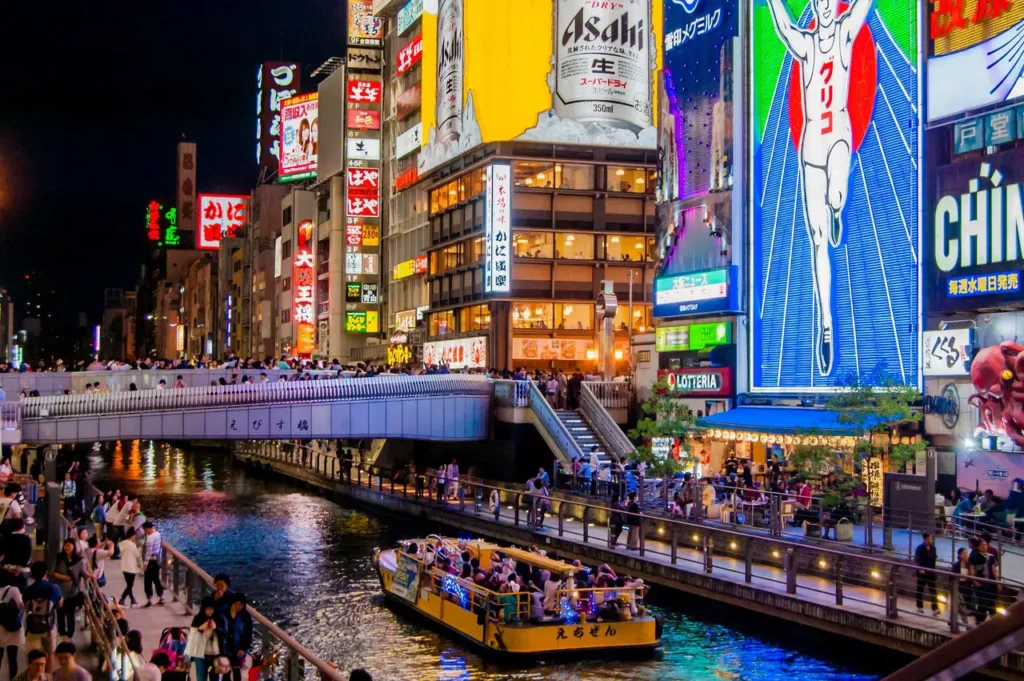 Ebisubashi Bridge and boat in Dotonbori Osaka