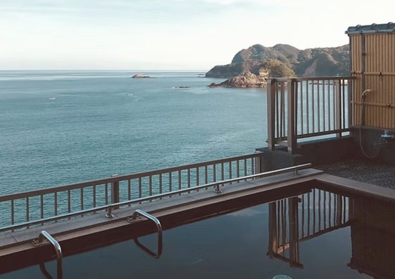 Ocean view from hot spring tub in Tokushima Japan